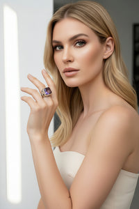 Sterling Silver Amethyst Rivet Ring