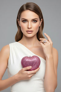 Pink Crystal Heart Clutch Purse and Sterling Silver Pink Heart Ring