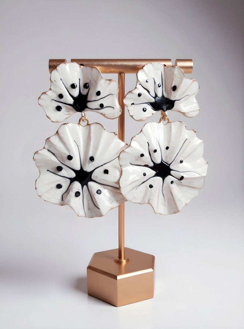 Black and White Flower Earrings