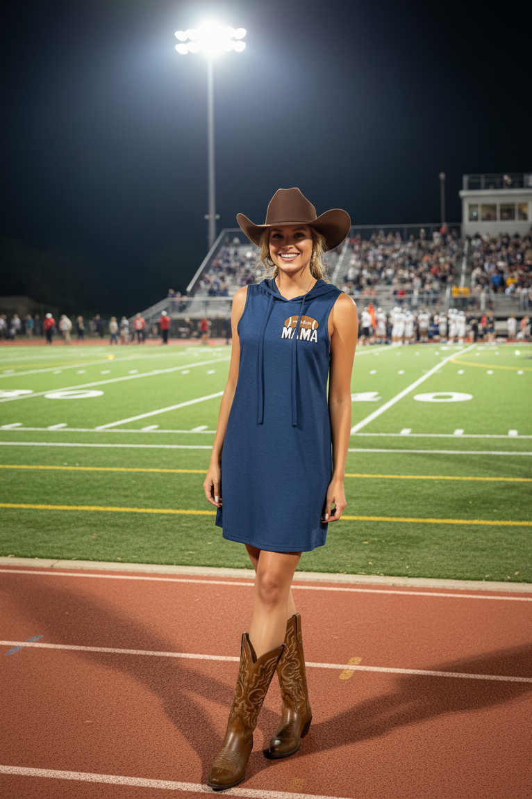 Navy Football Mama Hooded Dress
