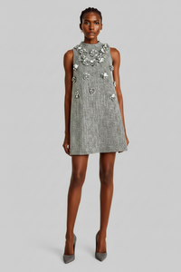 Gray Sleeveless 3D Flower Dress
