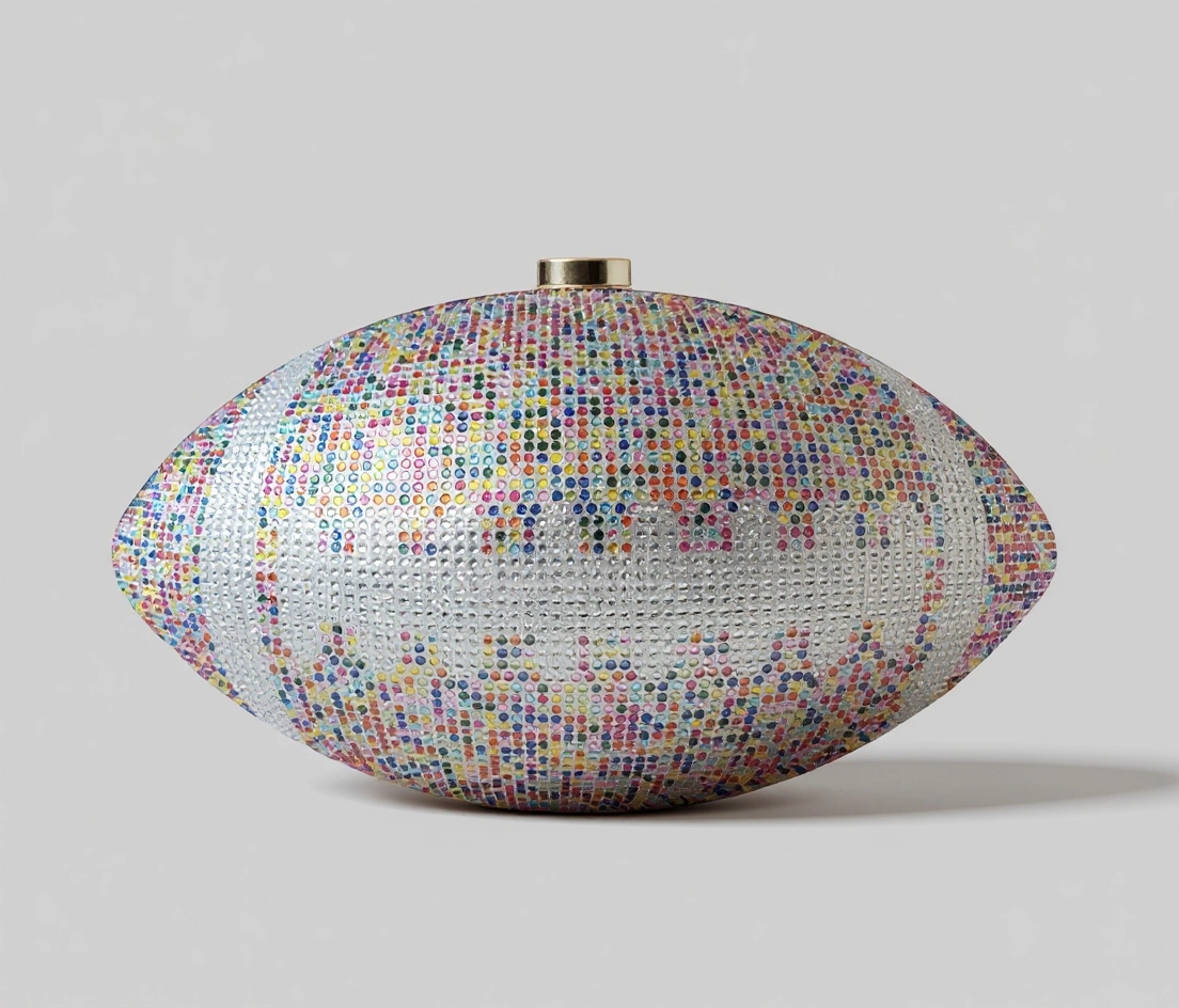 Multicolored Crystal Football Clutch Purse