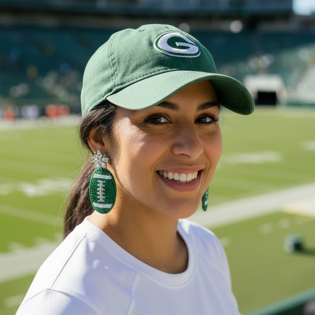 Green Football Earrings
