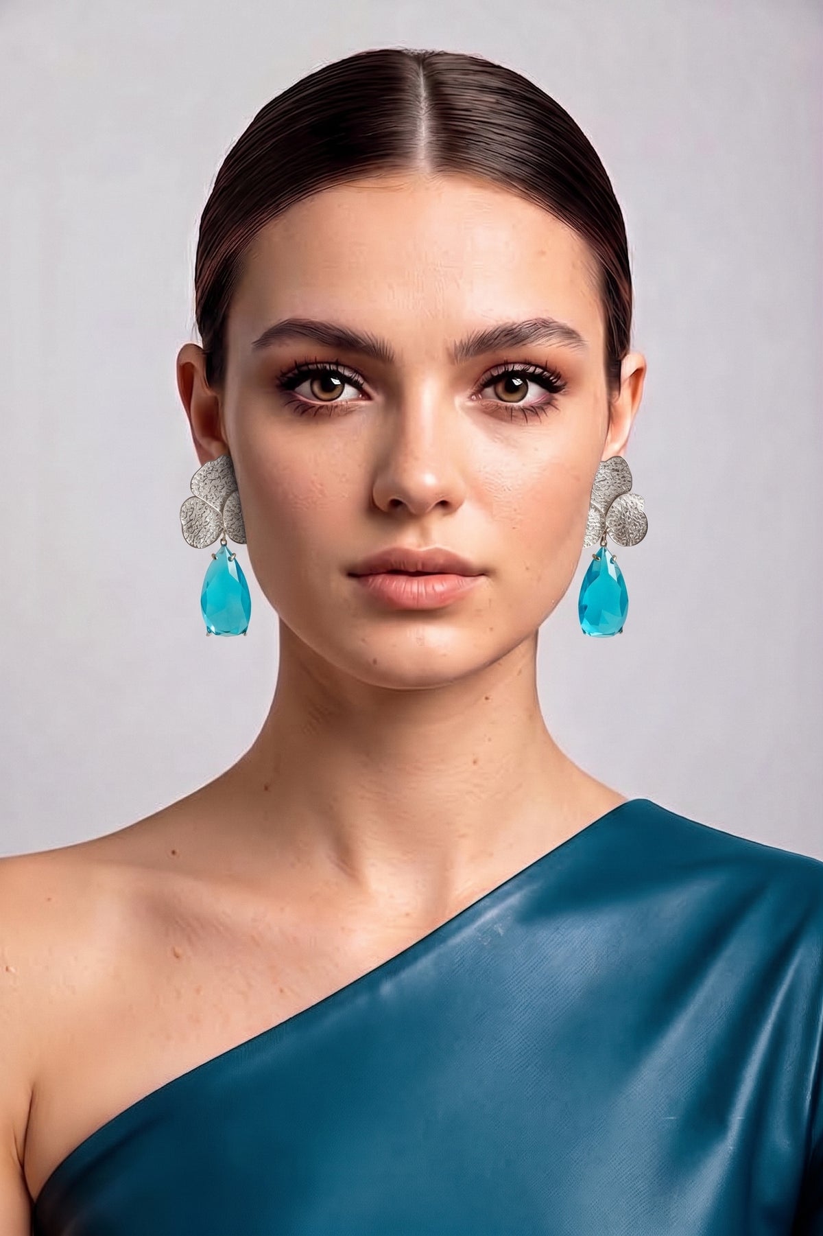 Silver and Blue 3 Leaf Clover Earrings