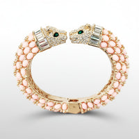 Pink Double Headed Panther Cuff and Sterling Silver Coral Diamond Ring