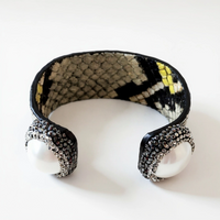 Black, Yellow, and Gray Snakeskin Pave Embellished Cuff