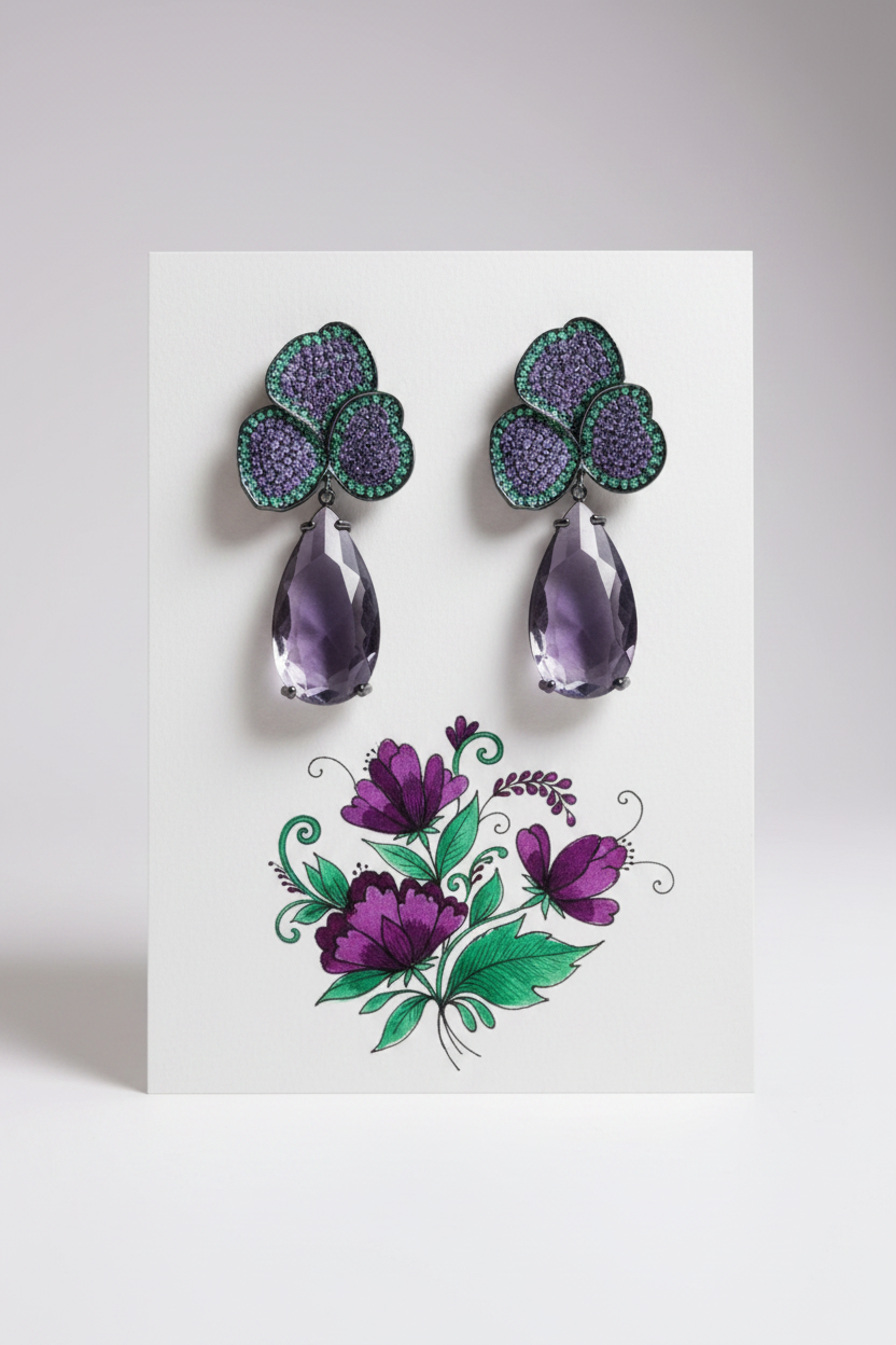 Purple and Green 3 Leaf Clover Earrings
