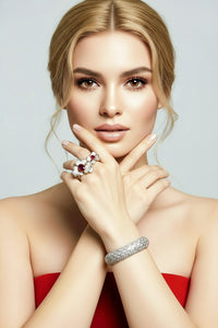 Sterling Silver Double Flower Ring and Cuff Bracelet