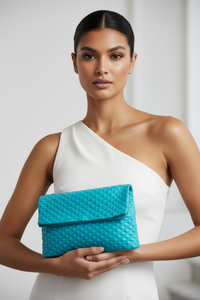 Teal Blue Leather Clutch