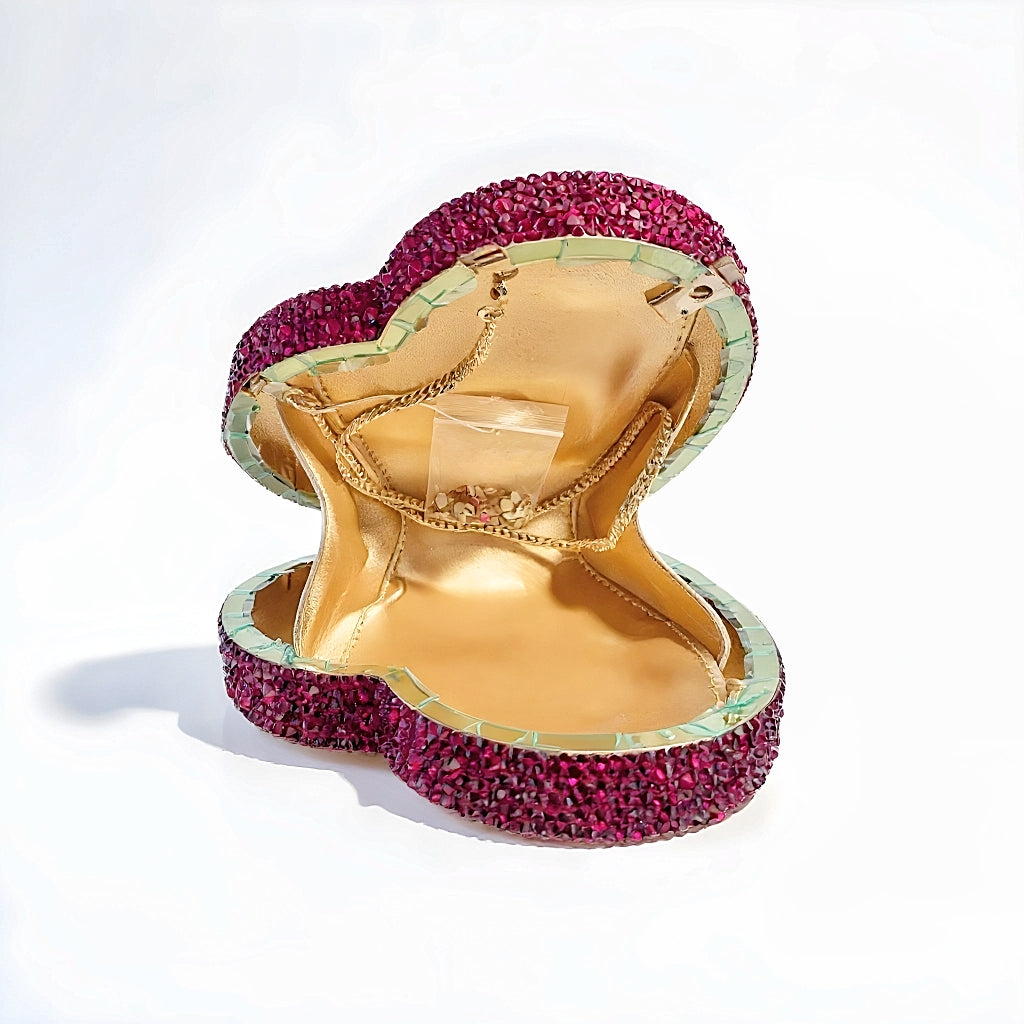 Hot Pink Heart Crystal Clutch