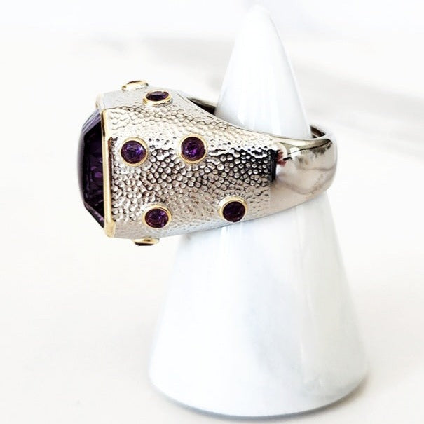 Silver and Purple Crystal Necklace and Earrings. Sterling Silver Amethyst Ring