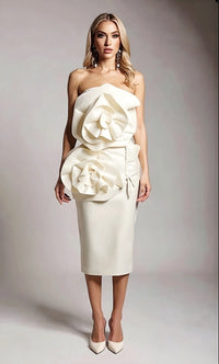 Cream 3D Flower Dress