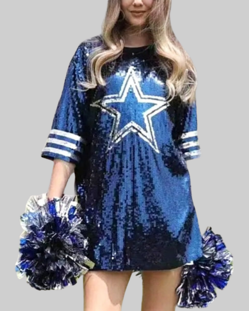 Dallas Cowboys Blue Sequin Oversized Shirt Dress