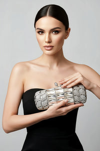 Silver Oblong Crystal Clutch