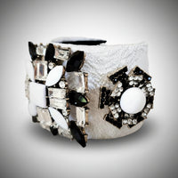 White and Black Jeweled Cuff Bracelet
