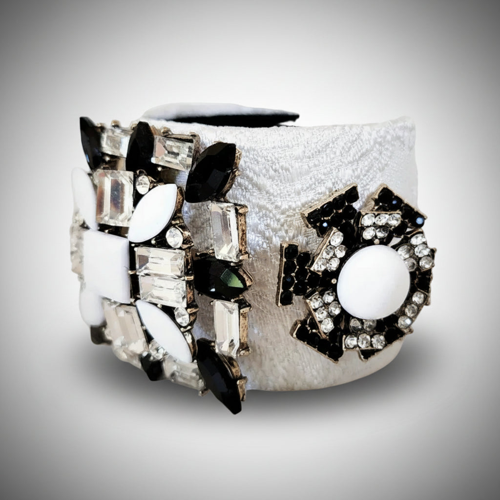 White and Black Jeweled Cuff Bracelet