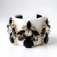 White and Black Jeweled Cuff Bracelet