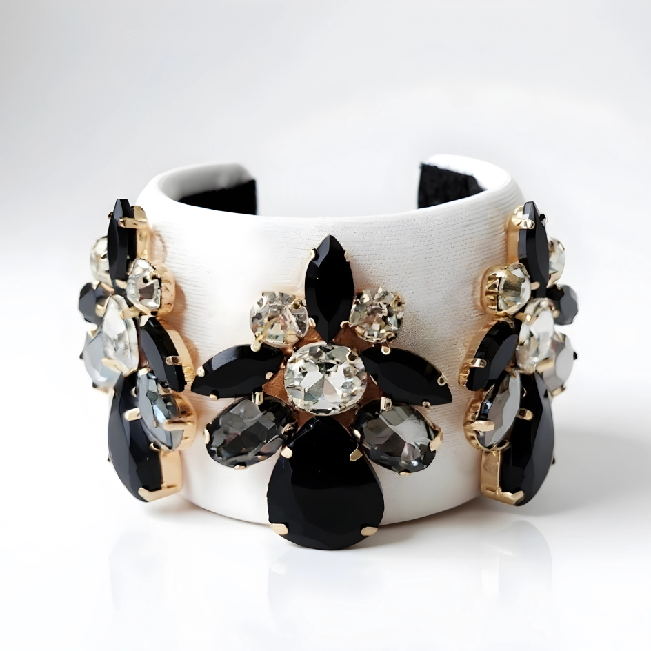 White and Black Jeweled Cuff Bracelet