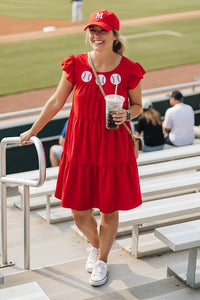 Red Triple Sequin Baseball Dress