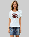 White Sequin Football Ruffle Sleeve Shirt